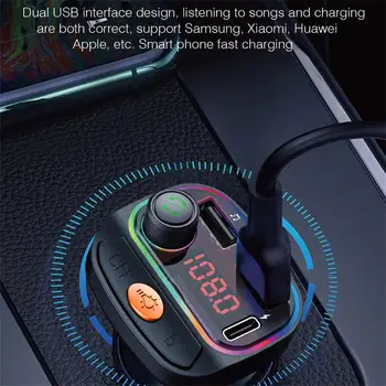 Auto Bluetooth-kompatibilnog Fm odašiljač 5.0, Bežični Mp3 player, аудиоприемник za telefoniranje bez korištenja ruku, Rgb difuzno svjetlo, Brzi punjač Type-c