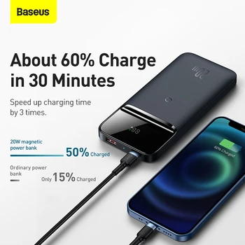 Baseus PD 20 W Wireless Power Bank 10000 mah Magnetski Vanjska Baterija Za iPhone 12 Pro Max Xiaomi USB C Brzi Punjač PowerBank