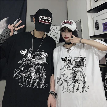 Godišnja ženska t-shirt Harajuku Y2K Top Harajuku Klasicni Korejski Stil Crni Demon Punk Gothic Anime Print Odjeća Grafički Majice