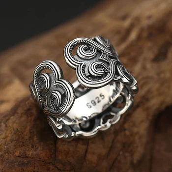 Originalni šuplje uzorak otvoreni prsten dizajn obrt Crni Ahat Kamen elegantan šarm Тайское srebro ženski nakit
