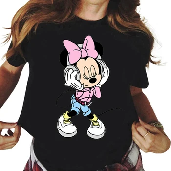 Slatka Ženska Crna majica s Likom Minnie Disney, Ženski Modni Majice Kratkih Rukava, Majica s Likom Mickey Mousea