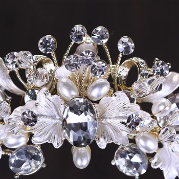 Svijetlo zlatno kristalnu cvijet je ručno beaded tijara crown nevjesta svadbena frizura